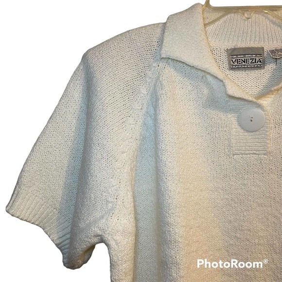 SOLD Vintage Original Venezia Sportswear 22/24 Sweater Ivory Short Sleeve Col… - Picture 2 of 8